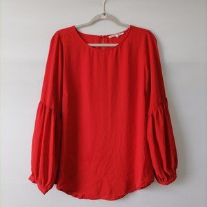 Violet & Claire Womens Red Balloon Sleeve Round Neck Blouse Top Size L